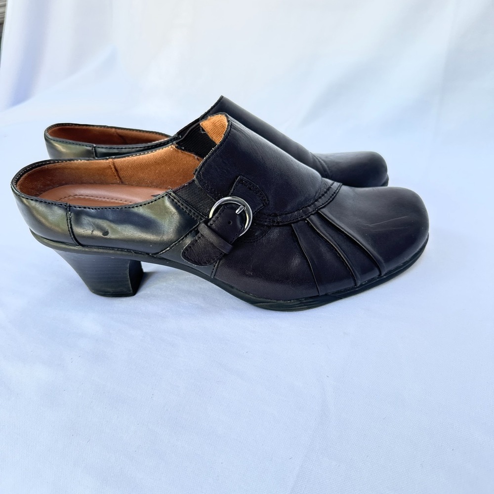 Earth Spirit Classics Emily Womens US 9 Black Leather Slip On Block Heel Mules